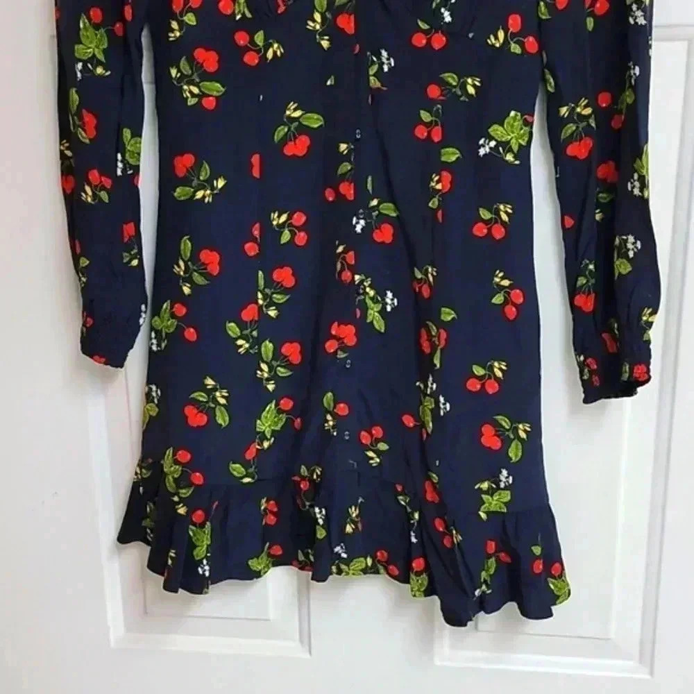 LONG SLEEVE BUTTON FRONT RUFFLE DRESS - Picture 5 of 15